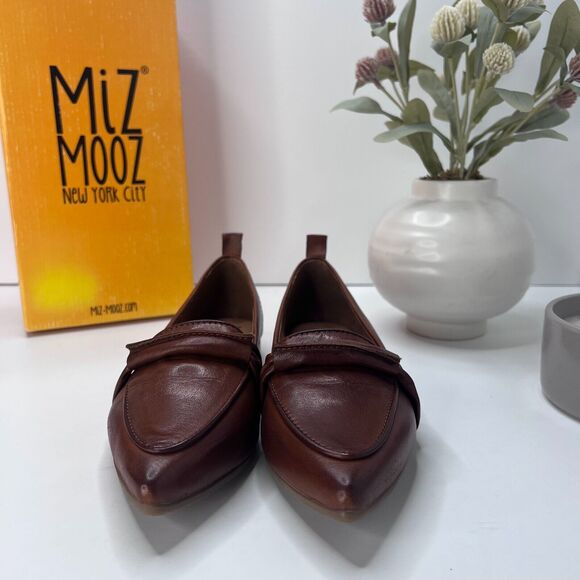 Miz Mooz New York Jude Pointed Toe Leather Flat Brandy Women's EU 37/6.5 NWB - Picture 4 of 10